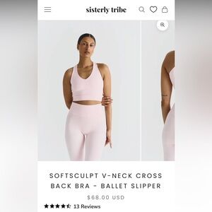 Sisterly Tribe Soft Sculpt V Neck Cross Back Bra Ballet Slipper Pink M Okeo Yoga